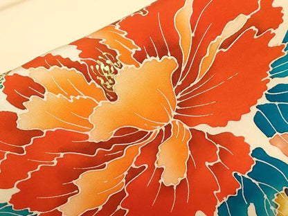 平和屋着物●塩瀬　九寸名古屋帯　草花文　金彩　逸品　CAAZ0371dy