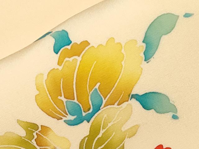 平和屋着物●塩瀬　九寸名古屋帯　草花文　金彩　逸品　CAAZ0371dy
