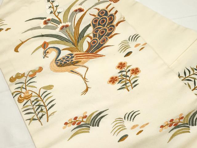 平和屋着物●九寸名古屋帯　唐織　孔雀花文　正絹　逸品　CAAZ0376dy