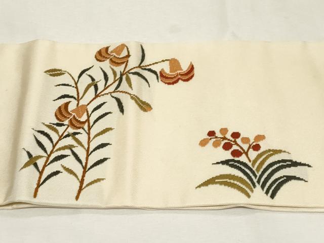 平和屋着物●九寸名古屋帯　唐織　孔雀花文　正絹　逸品　CAAZ0376dy