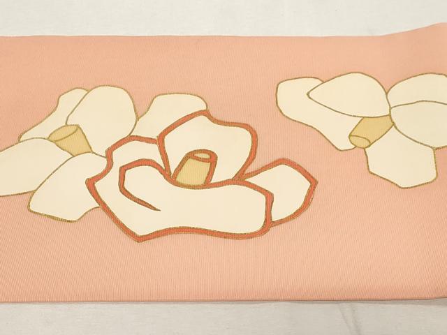 平和屋着物●九寸名古屋帯　駒刺繍　椿　金彩　正絹　逸品　CAAZ0377dy
