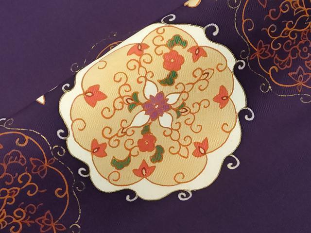平和屋着物●塩瀬 九寸名古屋帯 正倉院花文 金彩 三越扱い 正絹 逸品 CAAZ0390dy