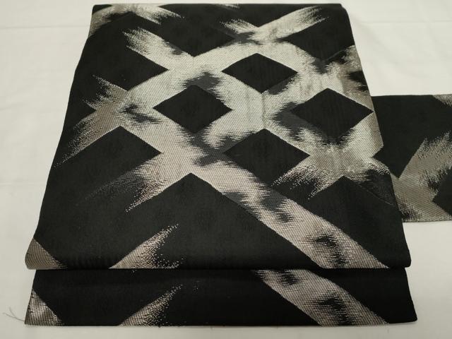 平和屋着物●九寸名古屋帯 吉祥文 黒地 銀糸 正絹 逸品 CAAZ0394dy
