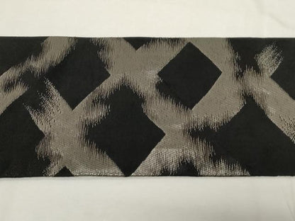 平和屋着物●九寸名古屋帯 吉祥文 黒地 銀糸 正絹 逸品 CAAZ0394dy