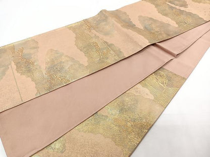 平和屋着物◎六通柄袋帯　雲取り立波文　引箔　正絹　逸品　CAAZ0406xi