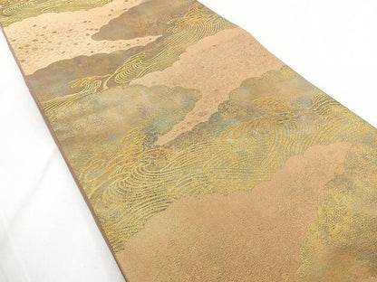 平和屋着物◎六通柄袋帯　雲取り立波文　引箔　正絹　逸品　CAAZ0406xi