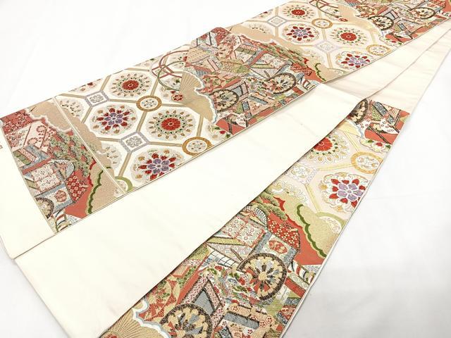 平和屋着物◎六通柄袋帯　唐織　桧扇御車競　金銀糸　正絹　逸品　CAAZ0411xi