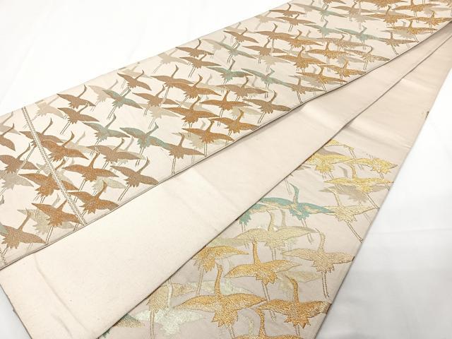 平和屋着物◎六通柄袋帯　唐織　群鶴　金糸　正絹　逸品　CAAZ0413xi
