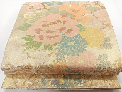 平和屋着物◎佐賀錦　六通柄袋帯　草花文　金糸　正絹　逸品　CAAZ0415xi
