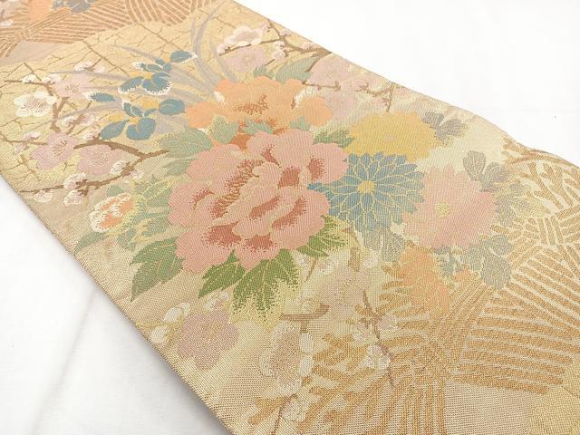 平和屋着物◎佐賀錦　六通柄袋帯　草花文　金糸　正絹　逸品　CAAZ0415xi