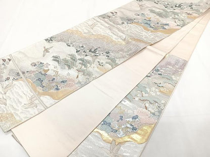 平和屋着物◎六通柄袋帯　唐織　飛鶴風景文　金銀糸　正絹　逸品　CAAZ0421xi