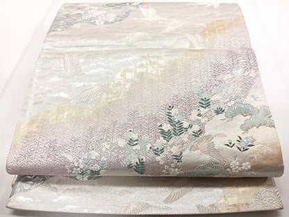 平和屋着物◎六通柄袋帯　唐織　飛鶴風景文　金銀糸　正絹　逸品　CAAZ0421xi