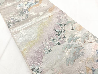 平和屋着物◎六通柄袋帯　唐織　飛鶴風景文　金銀糸　正絹　逸品　CAAZ0421xi