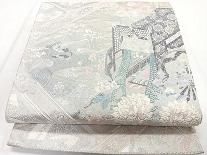 平和屋着物◎六通柄袋帯　唐織　慶長御所解文　銀糸　正絹　逸品　CAAZ0427xi