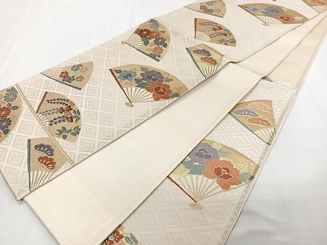 平和屋着物◎六通柄袋帯　唐織　扇面花文　金糸　正絹　逸品　CAAZ0435xi