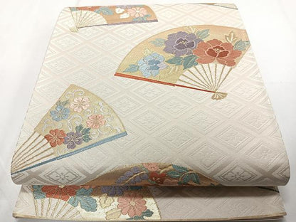 平和屋着物◎六通柄袋帯　唐織　扇面花文　金糸　正絹　逸品　CAAZ0435xi