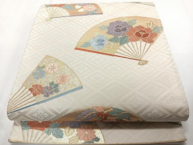 平和屋着物◎六通柄袋帯　唐織　扇面花文　金糸　正絹　逸品　CAAZ0435xi