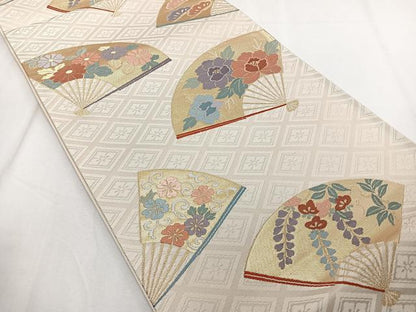 平和屋着物◎六通柄袋帯　唐織　扇面花文　金糸　正絹　逸品　CAAZ0435xi