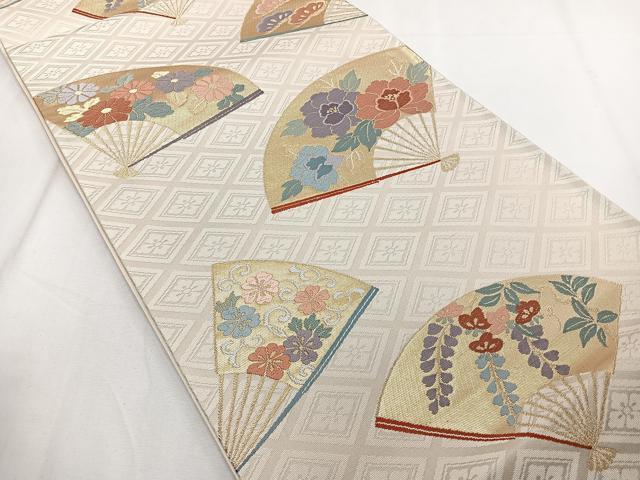 平和屋着物◎六通柄袋帯　唐織　扇面花文　金糸　正絹　逸品　CAAZ0435xi