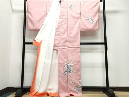 平和屋着物●訪問着 友禅 紬地 流水風景松花文 正絹 逸品 CAAZ0804vf