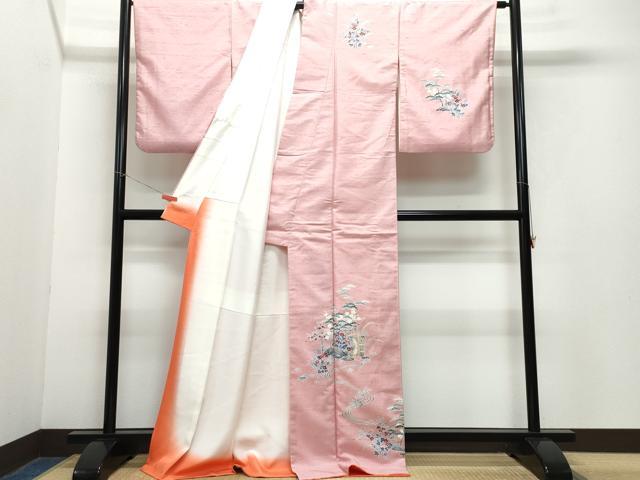平和屋着物●訪問着 友禅 紬地 流水風景松花文 正絹 逸品 CAAZ0804vf