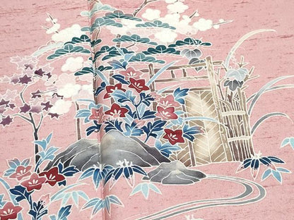 平和屋着物●訪問着 友禅 紬地 流水風景松花文 正絹 逸品 CAAZ0804vf