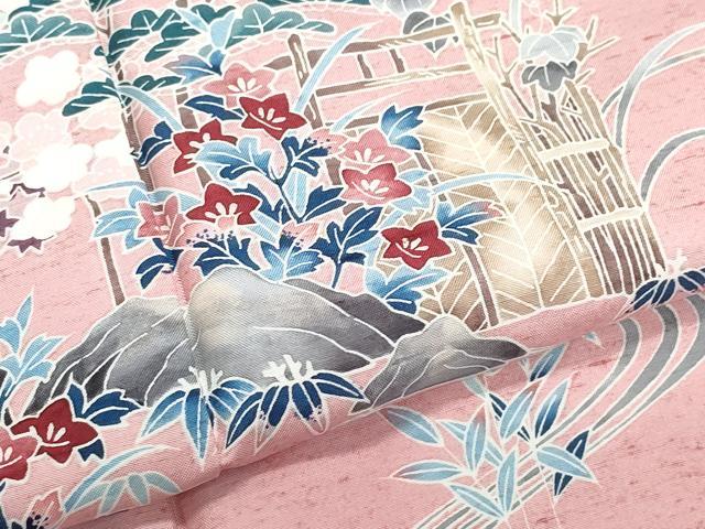 平和屋着物●訪問着 友禅 紬地 流水風景松花文 正絹 逸品 CAAZ0804vf