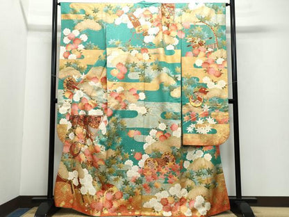 平和屋着物●豪華振袖 駒刺繍 風景楽器花文 金彩 正絹 逸品 CAAZ0858vf