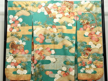 平和屋着物●豪華振袖 駒刺繍 風景楽器花文 金彩 正絹 逸品 CAAZ0858vf