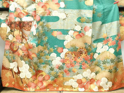 平和屋着物●豪華振袖 駒刺繍 風景楽器花文 金彩 正絹 逸品 CAAZ0858vf