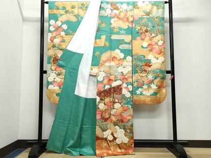 平和屋着物●豪華振袖 駒刺繍 風景楽器花文 金彩 正絹 逸品 CAAZ0858vf