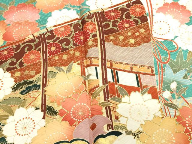 平和屋着物●豪華振袖 駒刺繍 風景楽器花文 金彩 正絹 逸品 CAAZ0858vf