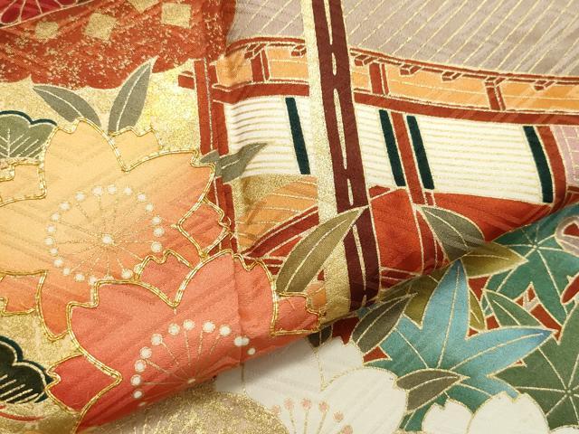 平和屋着物●豪華振袖 駒刺繍 風景楽器花文 金彩 正絹 逸品 CAAZ0858vf