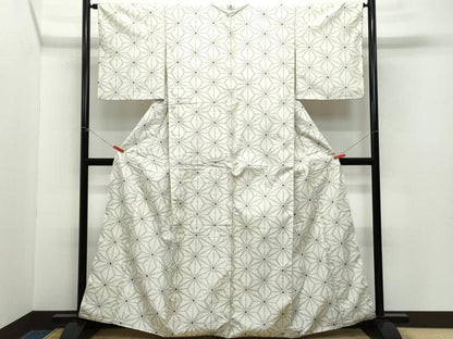 平和屋着物●上質な紬　麻の葉文様　正絹　逸品　CAAZ0871vf