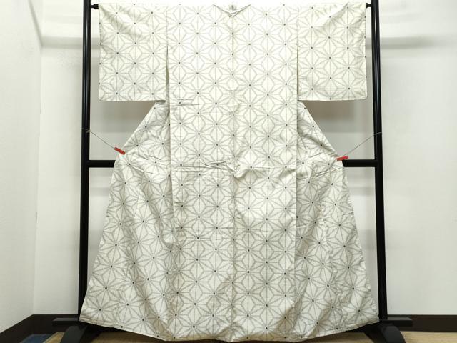 平和屋着物●上質な紬　麻の葉文様　正絹　逸品　CAAZ0871vf