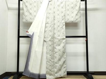 平和屋着物●上質な紬　麻の葉文様　正絹　逸品　CAAZ0871vf
