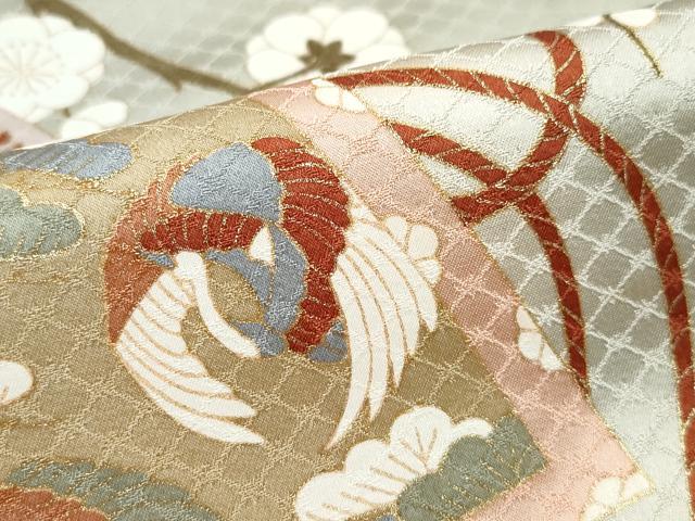 平和屋着物●訪問着　絵巻飛鶴草花文　金彩　正絹　逸品　CAAZ0873vf