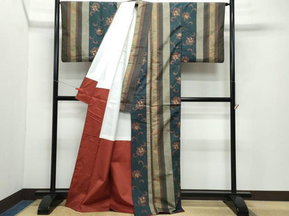 平和屋着物●上質な紬　更紗花唐草文　正絹　逸品　CAAZ0880vf