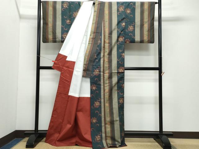 平和屋着物●上質な紬　更紗花唐草文　正絹　逸品　CAAZ0880vf