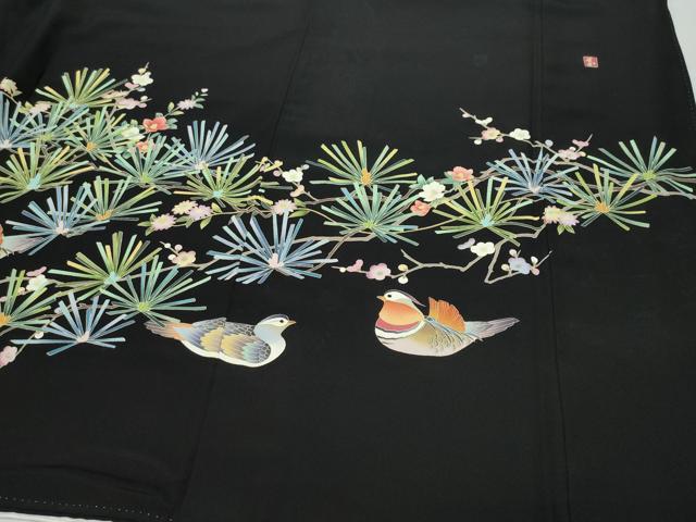 平和屋着物●豪華黒留袖　友禅　作家物　鴛鴦陶器草花文　正絹　逸品　CAAZ0881vf