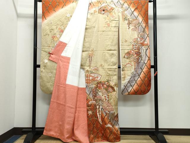 平和屋着物●豪華振袖　駒刺繍　扇面花丸文　金彩　正絹　逸品　CAAZ0901vf