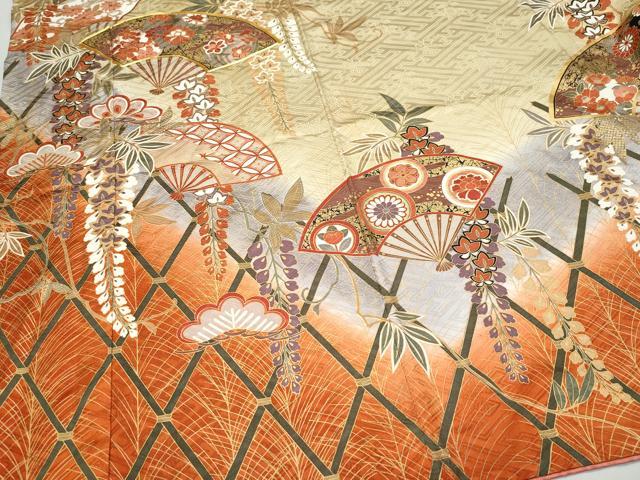 平和屋着物●豪華振袖　駒刺繍　扇面花丸文　金彩　正絹　逸品　CAAZ0901vf
