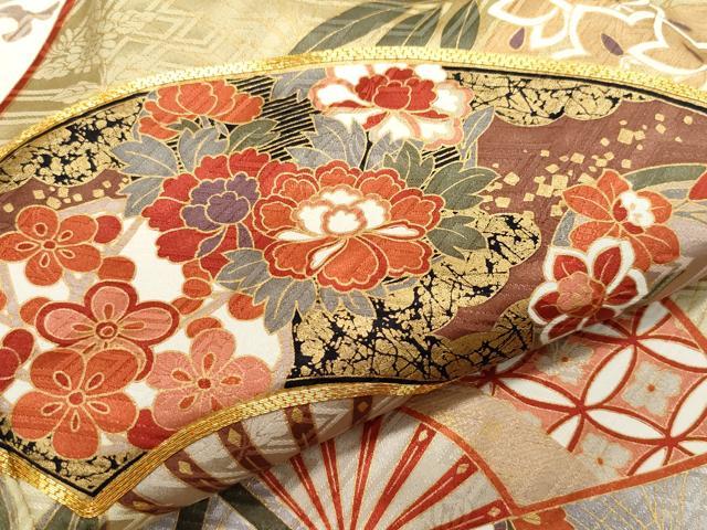 平和屋着物●豪華振袖　駒刺繍　扇面花丸文　金彩　正絹　逸品　CAAZ0901vf