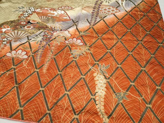 平和屋着物●豪華振袖　駒刺繍　扇面花丸文　金彩　正絹　逸品　CAAZ0901vf