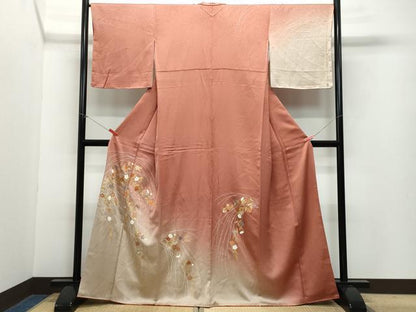 平和屋着物●訪問着　駒刺繍　草花文　暈し染め　金彩　正絹　逸品　CAAZ0906vf