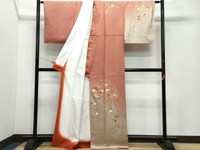 平和屋着物●訪問着　駒刺繍　草花文　暈し染め　金彩　正絹　逸品　CAAZ0906vf