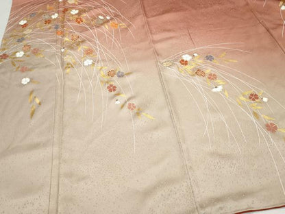 平和屋着物●訪問着　駒刺繍　草花文　暈し染め　金彩　正絹　逸品　CAAZ0906vf