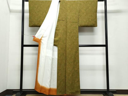 平和屋着物●重要無形文化財・伊勢手彫型本染・細合俊男　小紋　菊唐草文　正絹　逸品　未使用　CAAZ0907vf