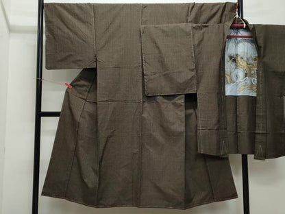 平和屋着物●男性　紬　アンサンブル　霞文　正絹　逸品　CAAZ0917vf