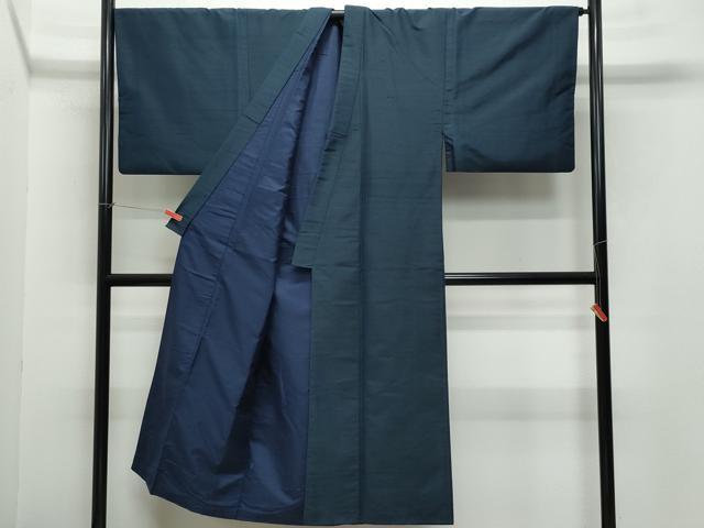 平和屋着物●男性　紬　アンサンブル　濃紺色　正絹　逸品　CAAZ0919vf